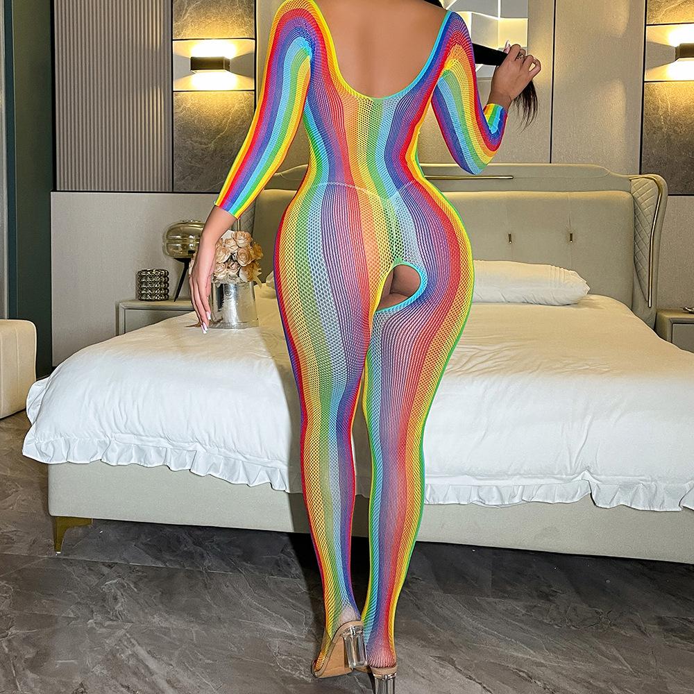 Colorful erotic underwear, colorful long-sleeved multicolored sexy seduction mesh