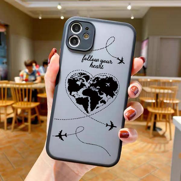 World Map Travel Camera Protection Phone Case For iPhone 11 13 12 14 15 16 Pro Max Mini 7 8 Plus XS XR SE20 Plane Hard PC Cover