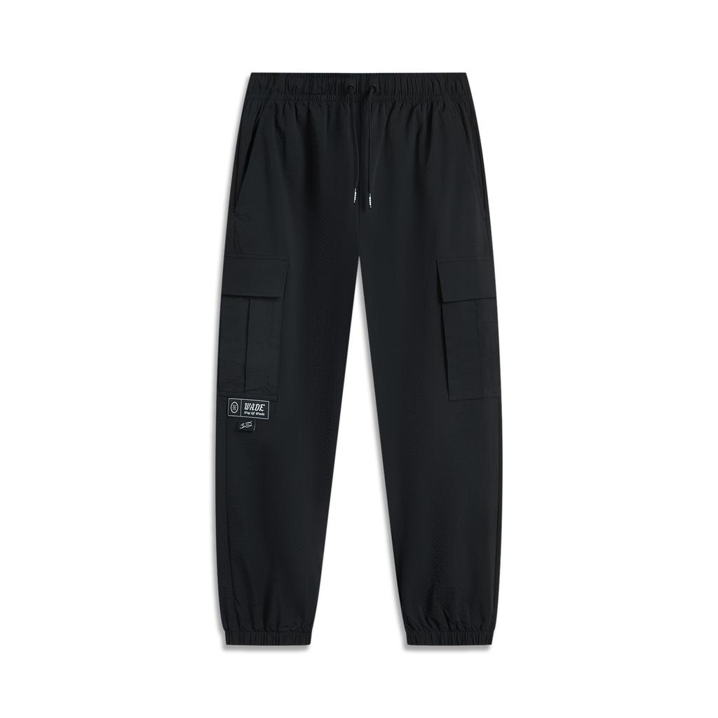 Li-Ning Basketball Series Sports Minimalist Solid Color Drawstring Cuffed Casual Pants Men Bottoms Black AKQV001-1