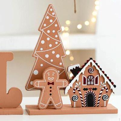Christmas Wooden Table Decoration Figure Centerpiece Ornament Gingerbread Man Statue for Xmas Dinner