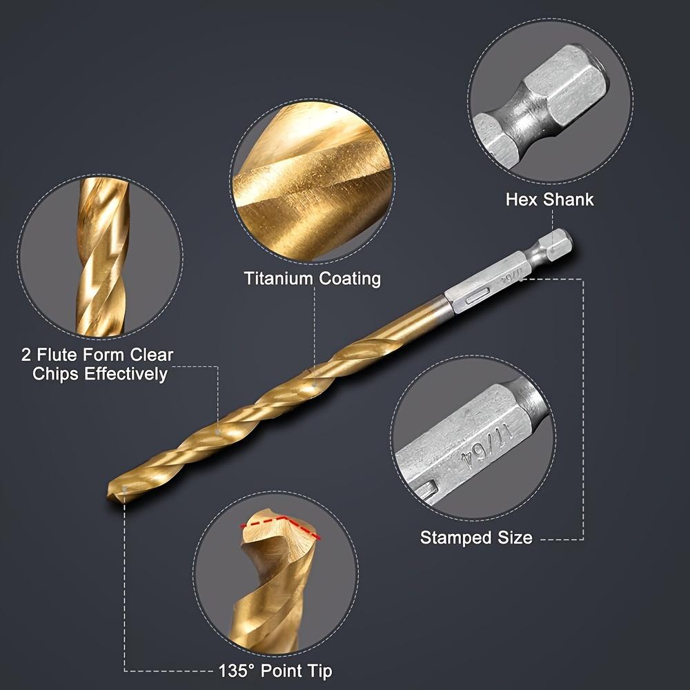 Titanium Impact Drill Bit Set -30 Pcs Hex Shank HSS,1/16"-1/2"Hex Shank Drill Bit Set,Quick Change Design,for Wood,Steel,Metal