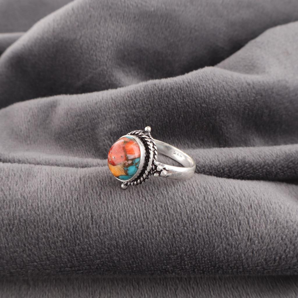 Stachelige Auster Handgefertigter Edelsteinring, 925 Massives Sterlingsilber Böhmischer Schmuck Designerring, Für Jubiläumsgeschenk