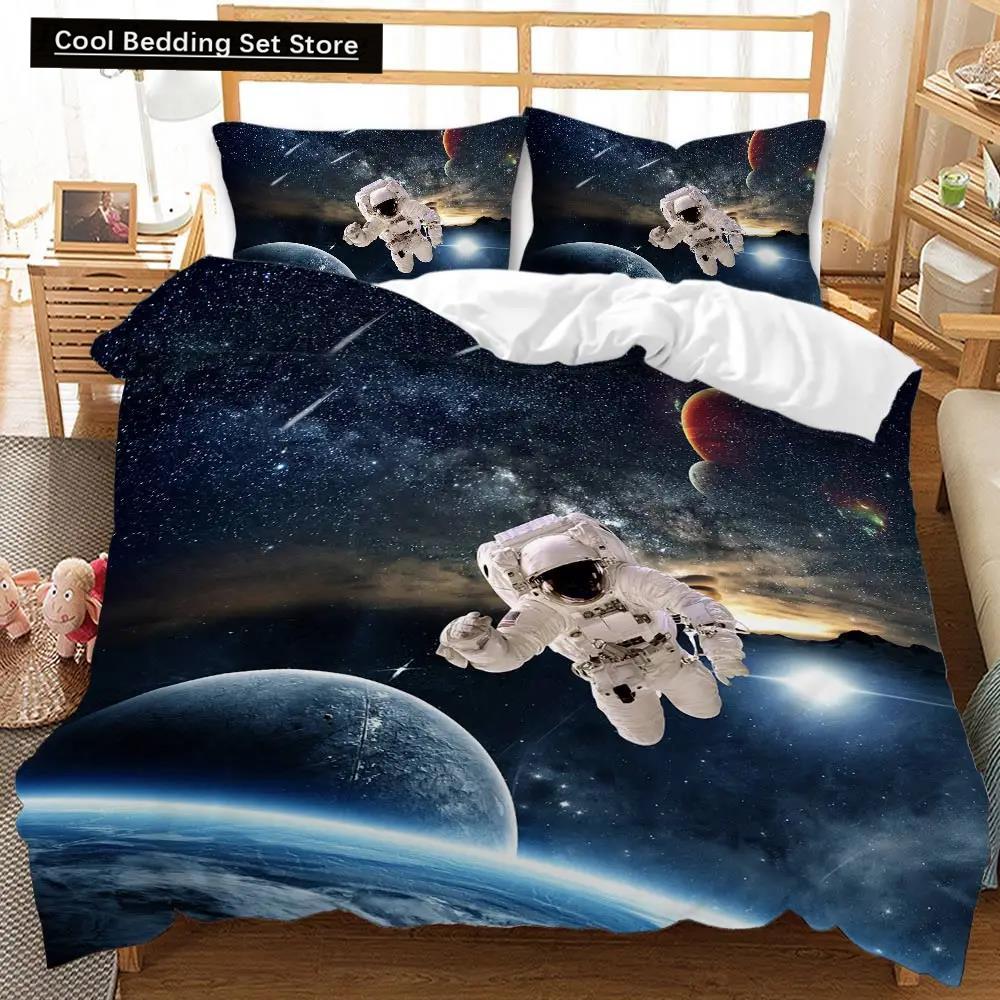 Housse de Couette Univers Ensemble de Literie Espace Extérieur Galaxie Twin Polyester Housse de Couette Système Solaire Planètes Univers Queen King Size