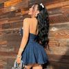 Spring and Summer European and American Fashion Tube Top Imitation Denim Solid Color Slim Fit A Short Skirt Sexy Babe Dress