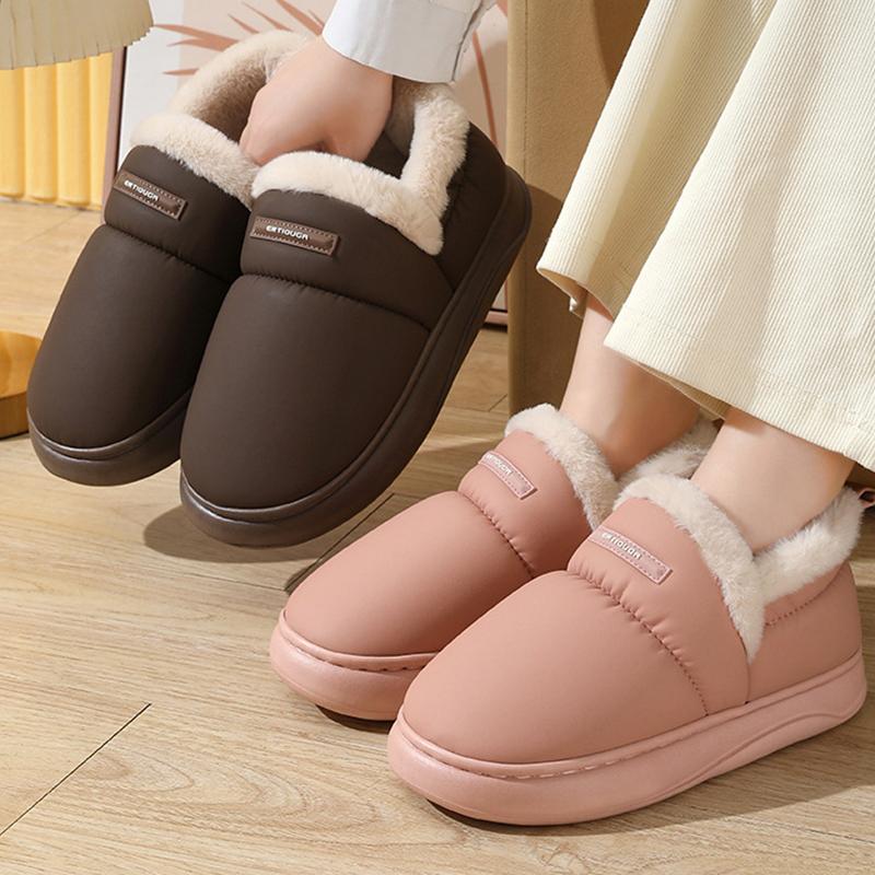 Mode Damen Einfarbig Wasserdicht Verdicken Baumwollpantoffeln Neu Paar Stil Plüsch Pantoletten Leicht Weich Warm Flauschig Hauspantoletten