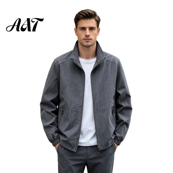 Windproof Athletic Sport Coats Men Windbreaker Jacket, Waterproof Stand Collar Coat, Casual Zip-up Lightweight Transitional Outerwear Jacket