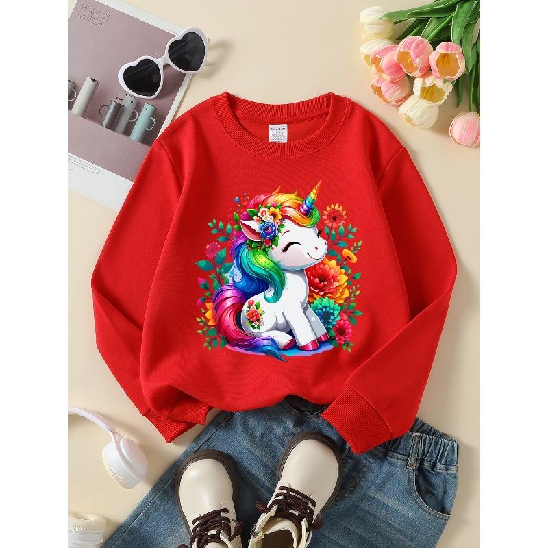 Kids Crewneck Long Sleeve Sweatshirt,Cute Cartoon Unicorn Graphic Print