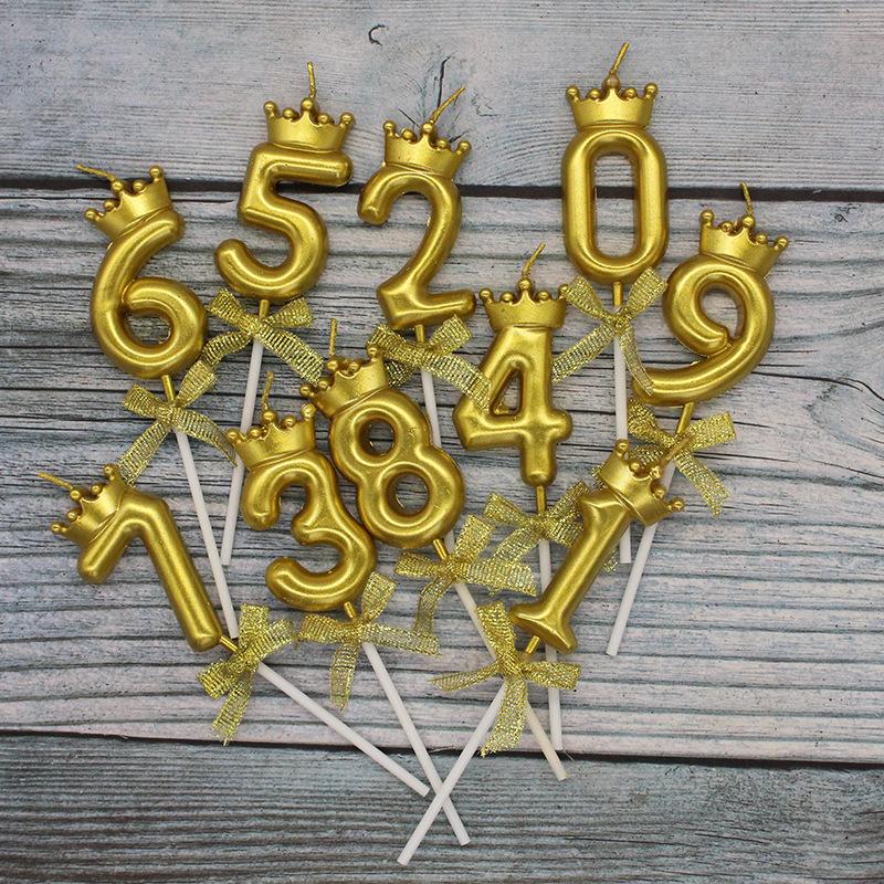Kreativ gyllene krona rosett siffra 0-9 ljus födelsedagsfest layout tårtdekoration ljus