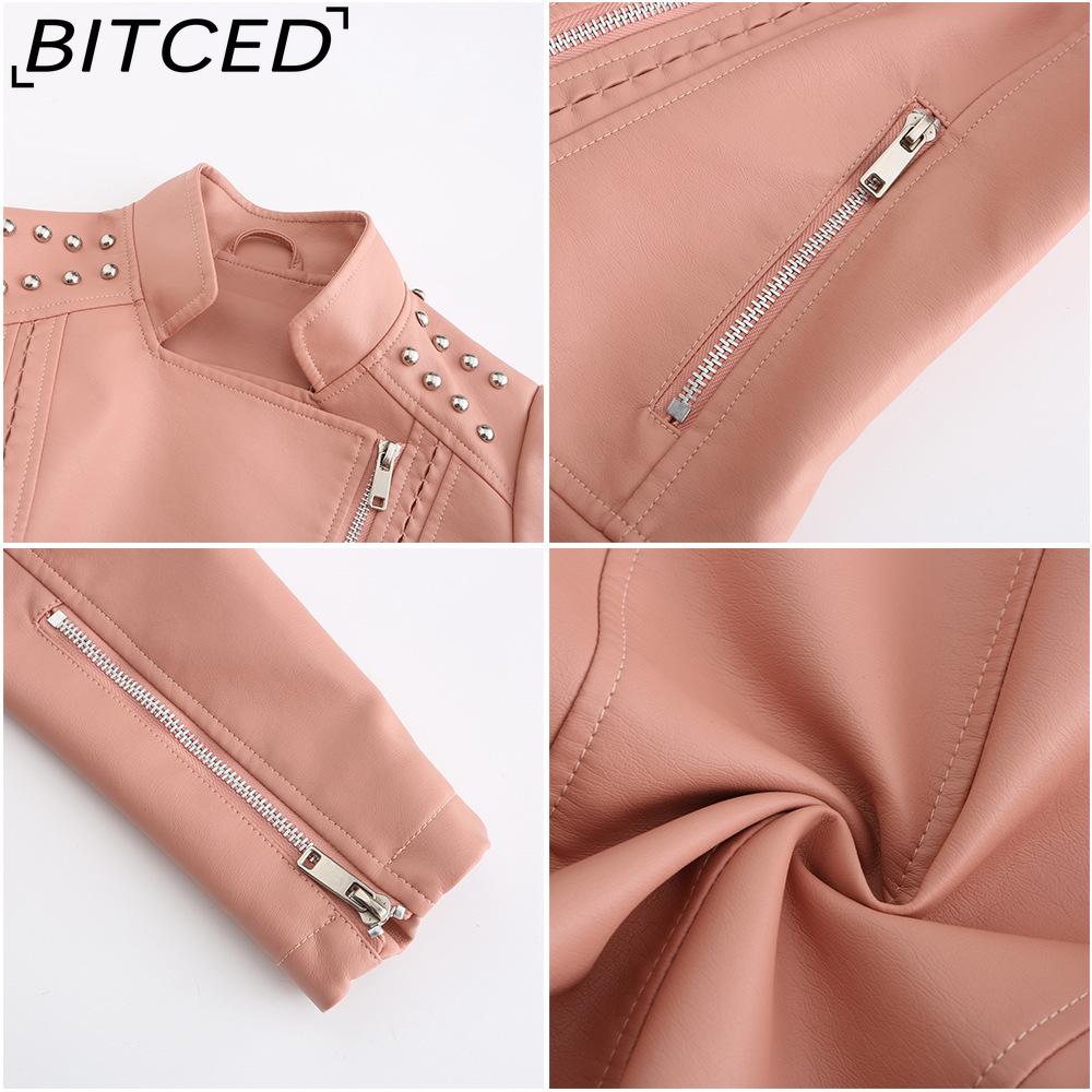 BITCED Spring/Autumn Women's Leather Jacket Slim-Fit Lightweight Short Jacket Biker Jacket