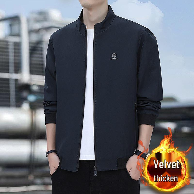 Men's Stand-Collar Casual Print Jacket: Classic, Loose, Plus Size for Middle-Aged Dads