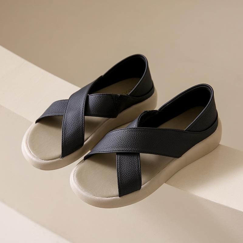 

thick-soled fish mouth sandals women s outer wear 2025 summer new retro cross belt two wear flat sandals fairy style 35