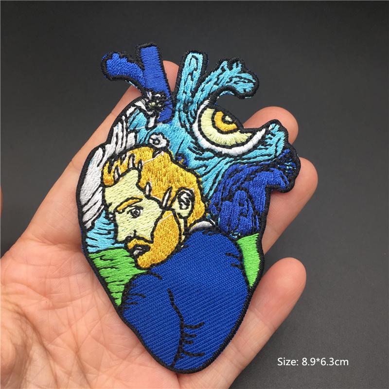 Van Gogh Strijkbare Patches Voor Kleding Berg Oceaan Walvis Borduurpatches Op Kleding Rugzak Stickers Speldjes Applicaties donkerblauwe kleur