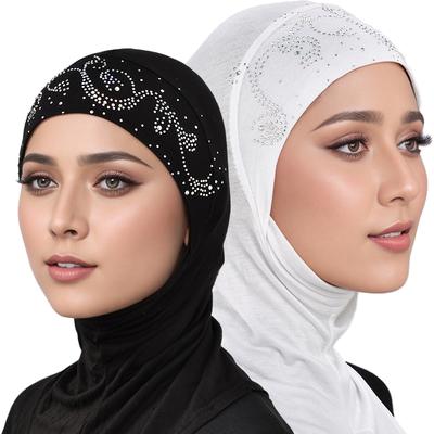 Glitzer Strass Hijabs Vollständige Halsbedeckung Muslimisches Untertuch Damen Schal Turban Damenkappe Islamische Mütze Einzigartiges Diamantdesign Kappe