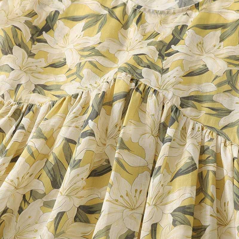 Spring and Summer Cotton and Linen Printed Dress