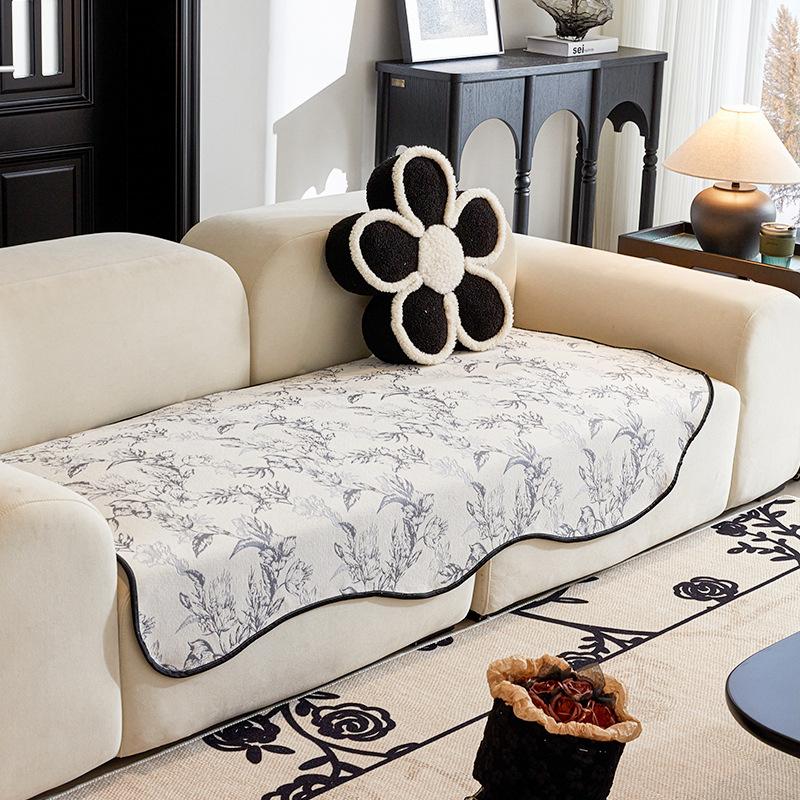 Flower Chenille Irregular Sofa Mat Non-Slip Living Room Straight Row Sofa Cover Towel Anti-Scratching