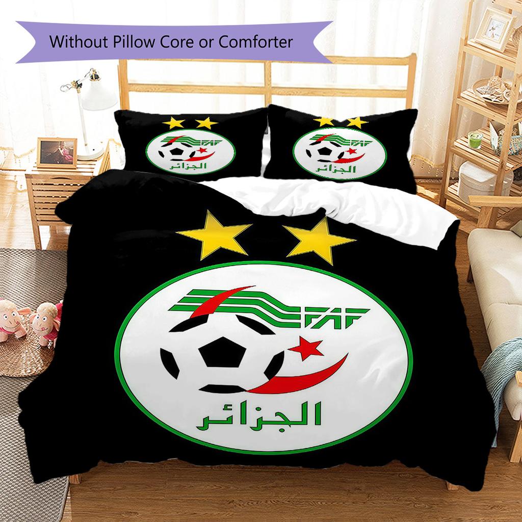 Algeria National Football Team Pattern Bedding,Quilt Set Quilt Cover Pillowcase Home Birthday Gift(1 * duvet cover + 2 * pillowcase, without core)