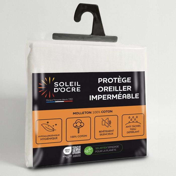 Taie protège oreiller coton 60x60 cm MOLLETON imperméable, par Soleil d'ocre