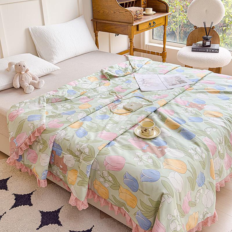 Aosimen Reine Baumwolle Prinzessin Spitze Steppdecke