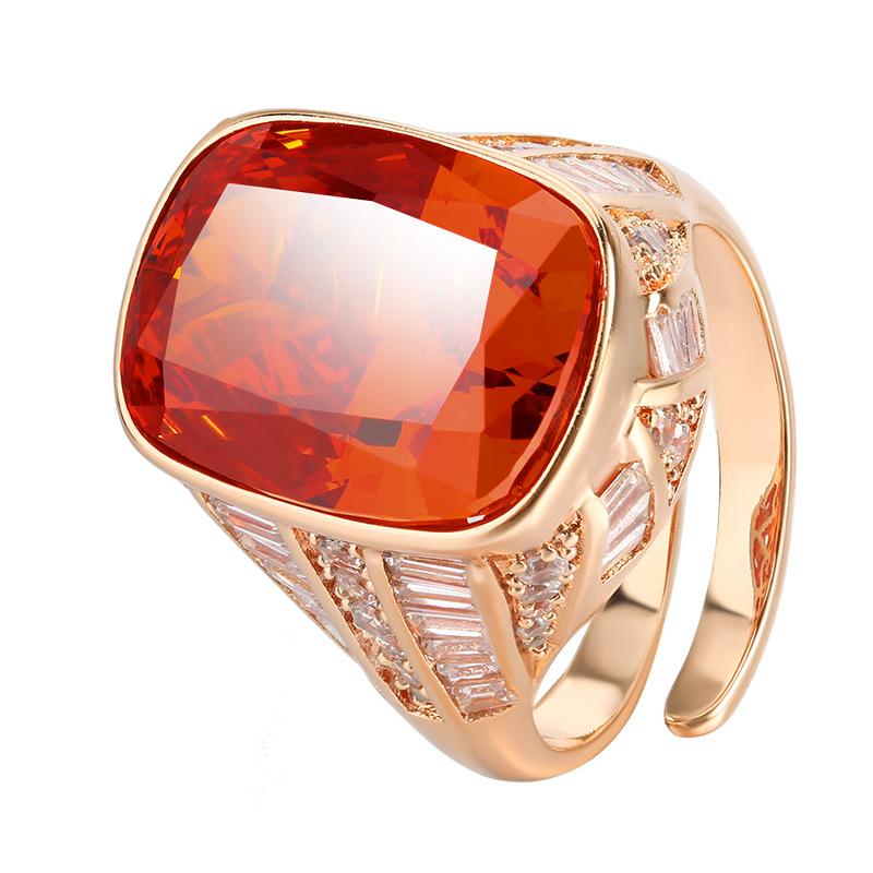 Jewelry Copper Bottom Gold-Plated High Carbon Diamond Ice Flower Square Diamond Copper Inlaid Retro Rose Gold Ring 12 * 16
