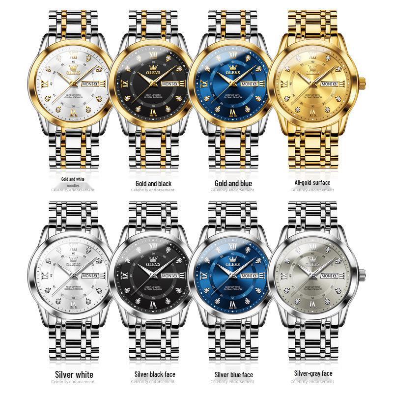 Oulishi Quartz Luminous Dual-Calendar Watches for Men and Kids