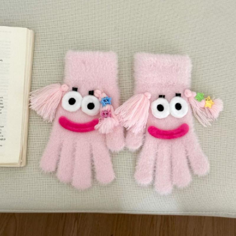 Korean version Cute funny ugly cute gloves winter female velvet warm windproof cold student riding touch screen five fingers