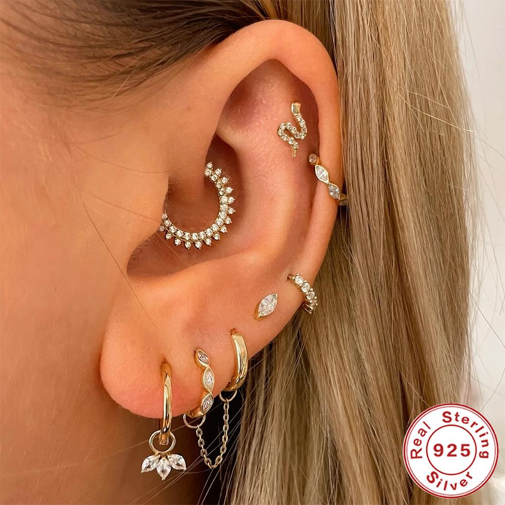 Stylish And Simple Ins Style S925 Sterling Silver Horse Eye Diamond Set Light Luxury High-End Earrings Earrings Earrings