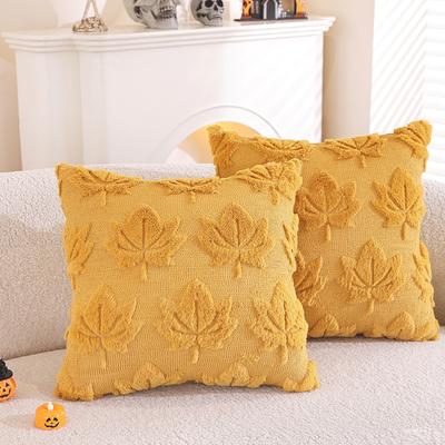 Herbst Kissenbezug Plüsch Kunstfell Kissenbezug mit 3D Blattkunst Bauernhaus Böhmischer Stil Unsichtbarer Reißverschluss Kissenhülle