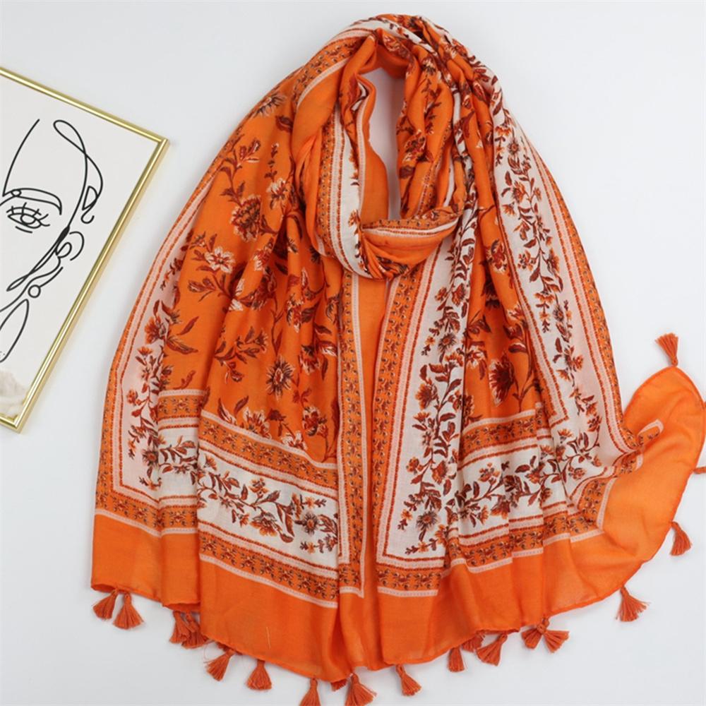 Luxury Brand Cotton Viscose Scarf for Women Spain Lovely Floral Tassel Shawls and Wraps Echarpe Pashmina Bufandas 180*90Cm