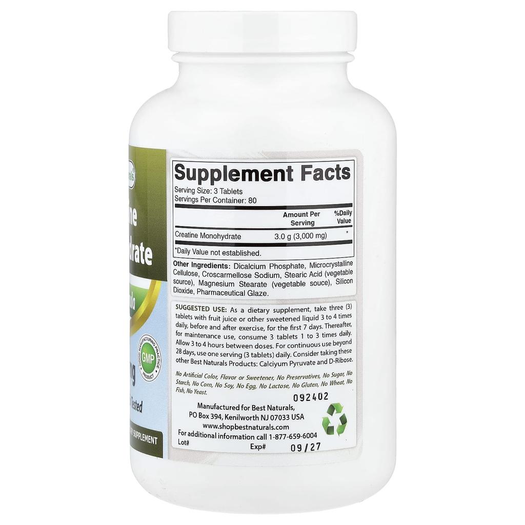 Best Naturals, Creatine Monohydrate, 1,000 mg, 240 Tablets