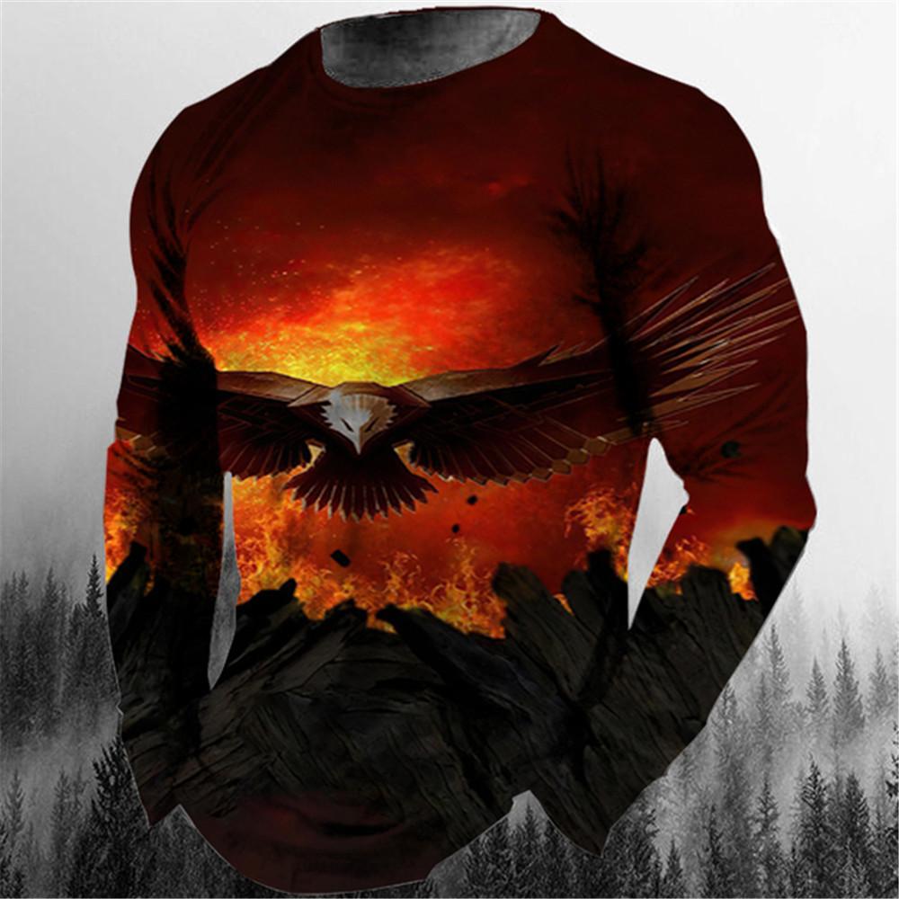 Retro Eagle Pattern 3d Print Summer Men's Round Neck T-shirt Casual Long Sleeve T-Shirt Oversized Pullover Fashion Men Clothing
