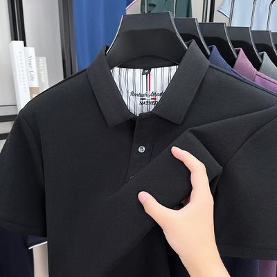 Ljus Lyx Högkvalitativ Sommar Ren Bomull Krage Kortärmad T-shirt Mode Trend Pikétröja Topp