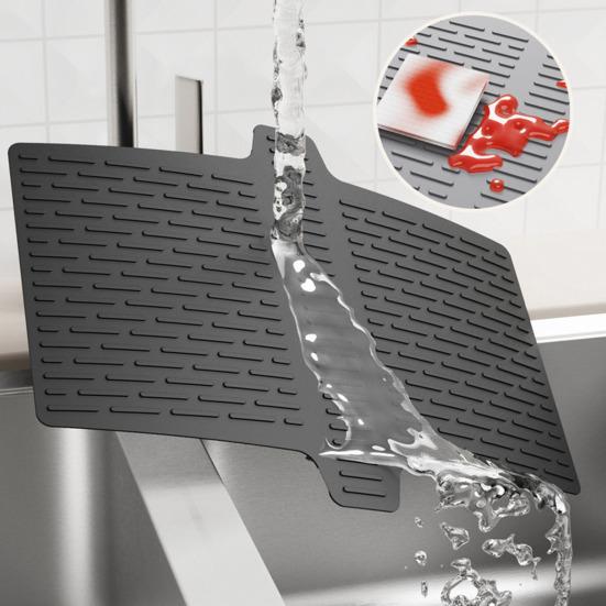 Silicone Sink Saddle Mat Protector Kitchen Bathroom Divider Mat Flexible Odorless Dishwasher Safe Non-slip Sink Divider Mat