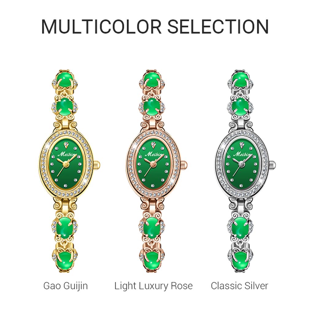 Watch with Green Quartz Small Rose Gold Watch for Women Women's Bracelet, Crystal, Cute, Stylish, Waterproof, Movement, Simple, Brand-Name,