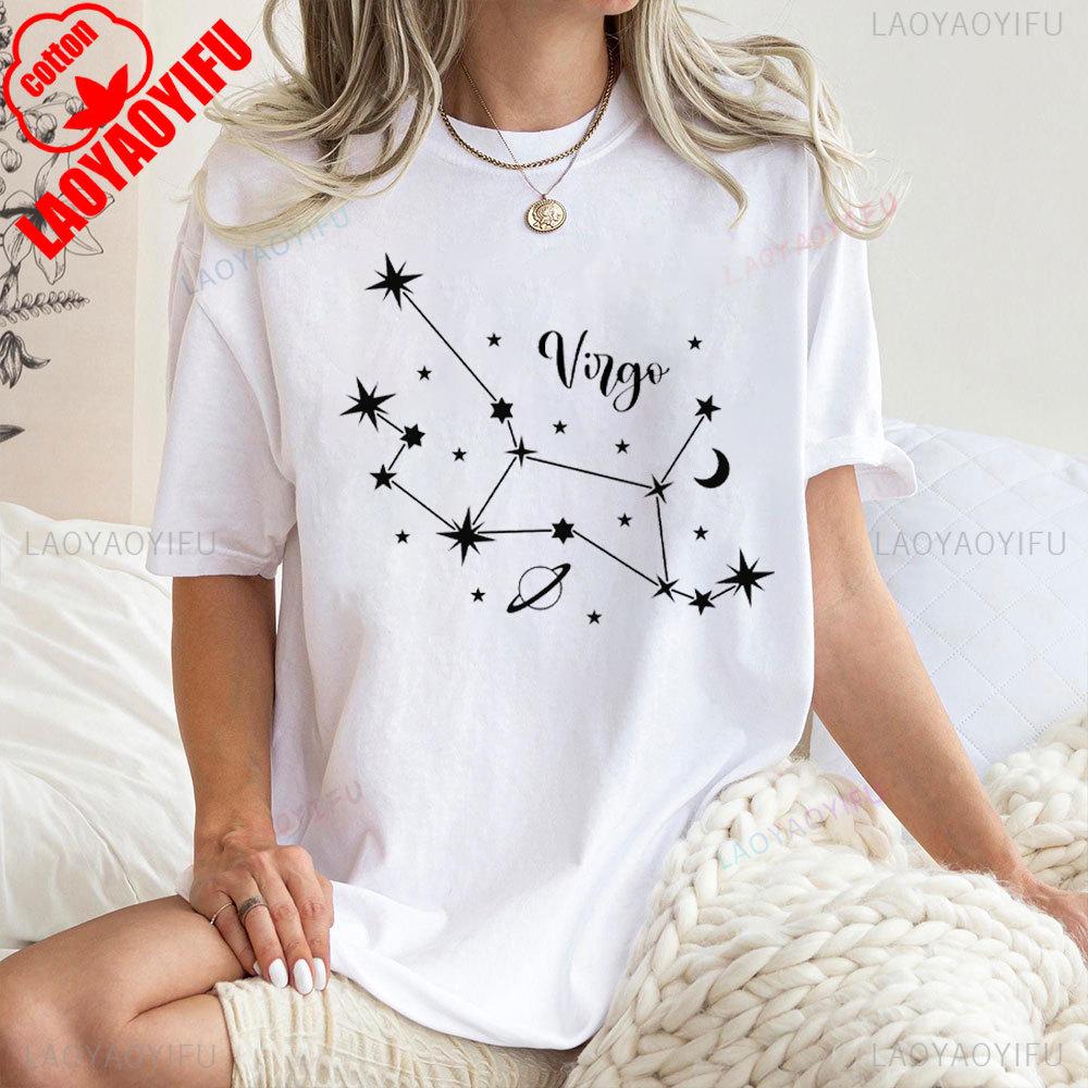 2025 Lustiges Astrologie Damen T-Shirt Sommer Hochwertige T-Shirts Jungfrau Grafik Aufdruck Kurzarm Shirt für Unisex und Damen