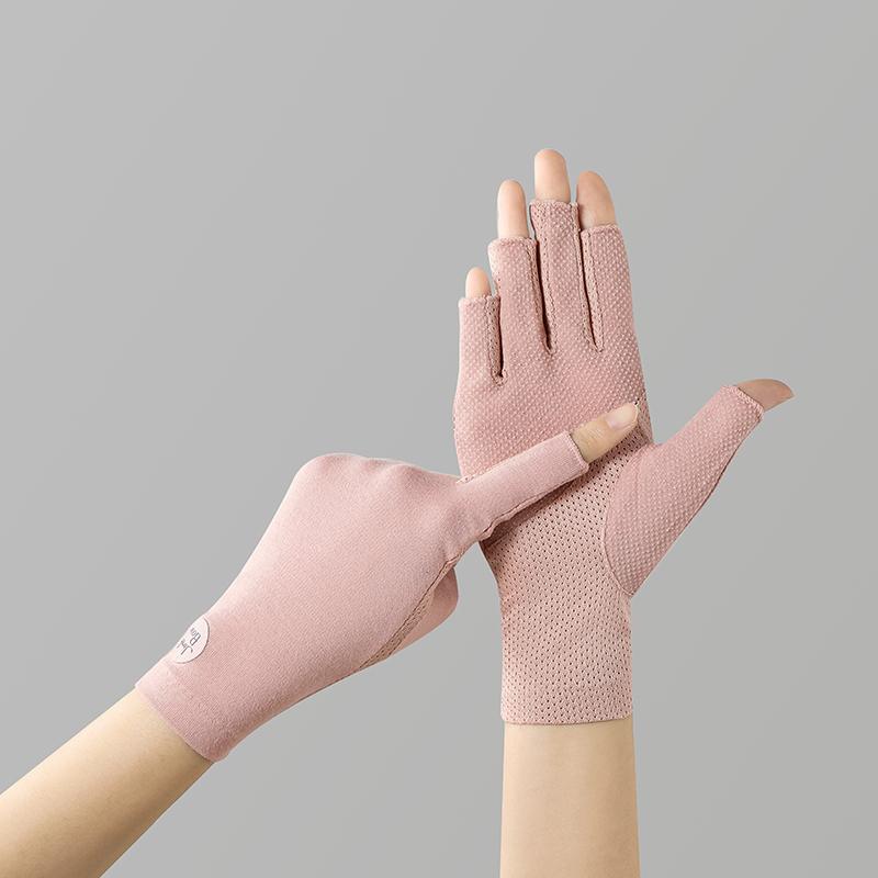 Women's Cotton Thin Touch Screen Riding Driving Outdoor Summer Autumn Fingerless Half-finger UV Protection Sunscreen Gloves