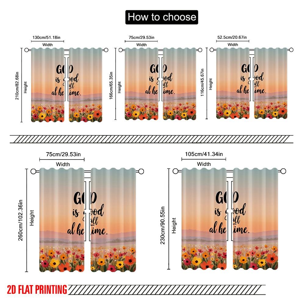 2pcs 2D Flat Printing Curtain God Is Good All Time 100% Polyester Without Electricity Birthday Party for Classroom Office