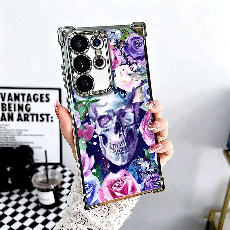 Floral Skull Flower Skeleton Plating Phone Case For Samsung Galaxy S24 S25 FE S26 Edge S23 Ultra S22 S21 Plus S20 Anti-Fall Aira