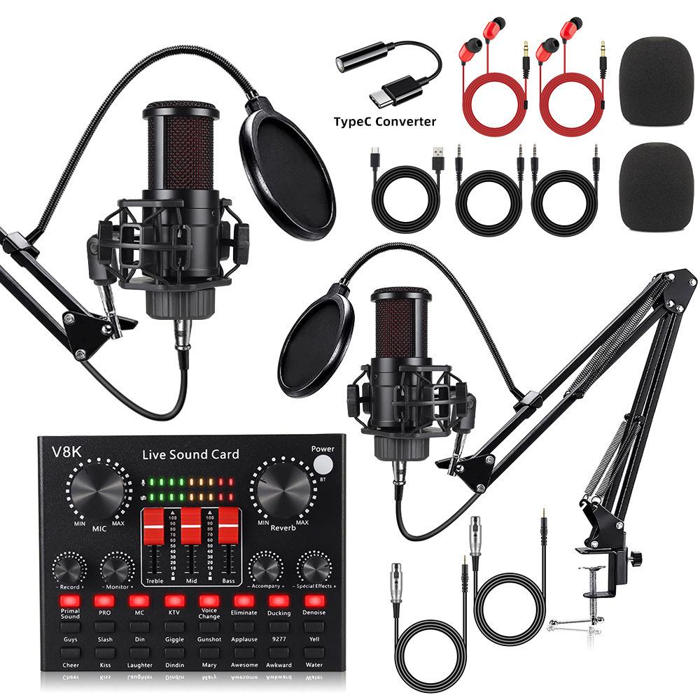 G8 Dual Condenser Microphone Set with V8S Sound Card for Mobile & PC Live Streaming