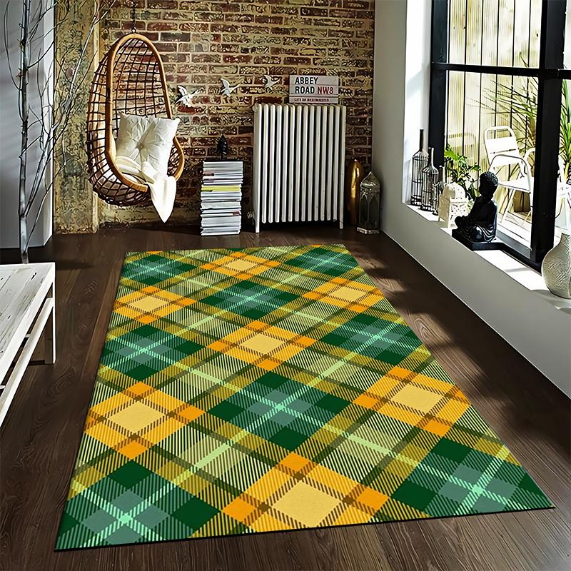 Yellow and Green Plaid carpet Non-slip rug suitable for living room and bedroom sofas