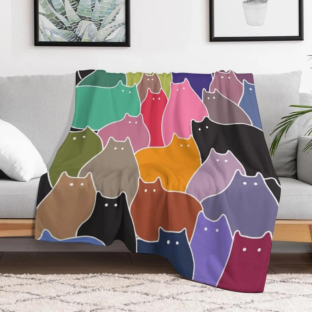Colorful Patchwork Cats Throw Blanket Stylish Decor Blanket Gift for Friends Roommate