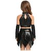 Girls Jazz Sleeveless Keyhole Back Sequins Crop Top Asymmetric Metallic Skirt Sequined Tassels Gloves Set