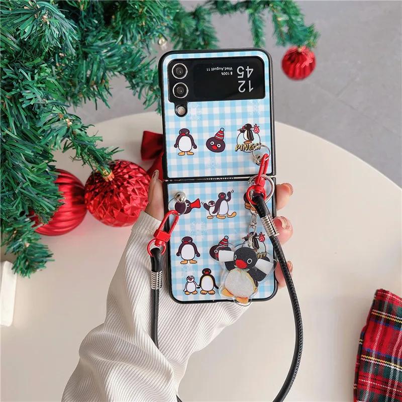 Voor Samsung Galaxy Z Flip 3 4 5 Hoesje Schattig Cartoon Lanyard Z Flip5 ZFlip5 Mat Acryl Schokbestendige Achterkant For Z Flip 5
