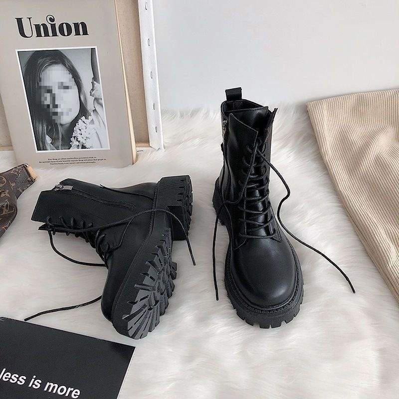 Winter Martin boots women's British style 2025 new autumn and winter velvet platform short boots locomotive single boots lace-up short boots