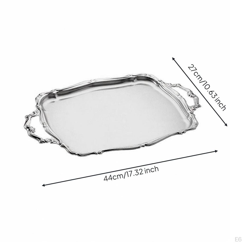 MirrorPolished Metal Serving Tray | Stainless Steel Platter, Elegant Decorative Edge, for