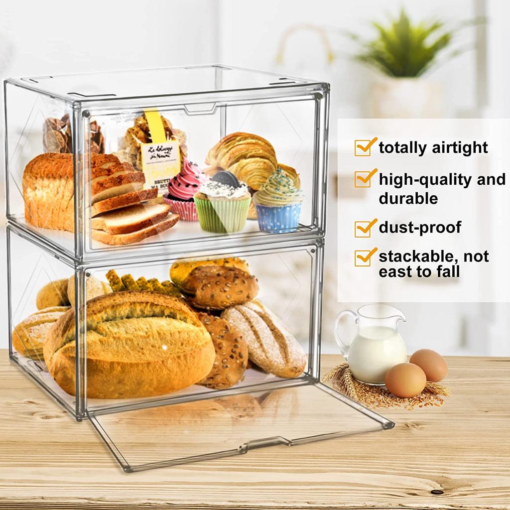 Contenitore Per Pane Ermetico In PET 32,5x17,5x15,3 Cm – Scatola Porta Pane Con Coperchio E Valvola Aria, Grigio, Per Piano Cucina