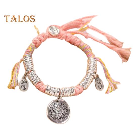 

Жіночий браслет в китайському етнічному стилі в стилі ретро. Успіху, ручної роботи, плетений, регульований, підходить для будь-якого розміру зап’ястя, браслет із китицями та шармом E