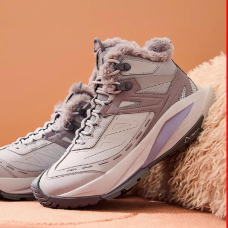 ANTA Women Winter Fur Lined High Top Hiking Boots White Purple Pink 423333-1