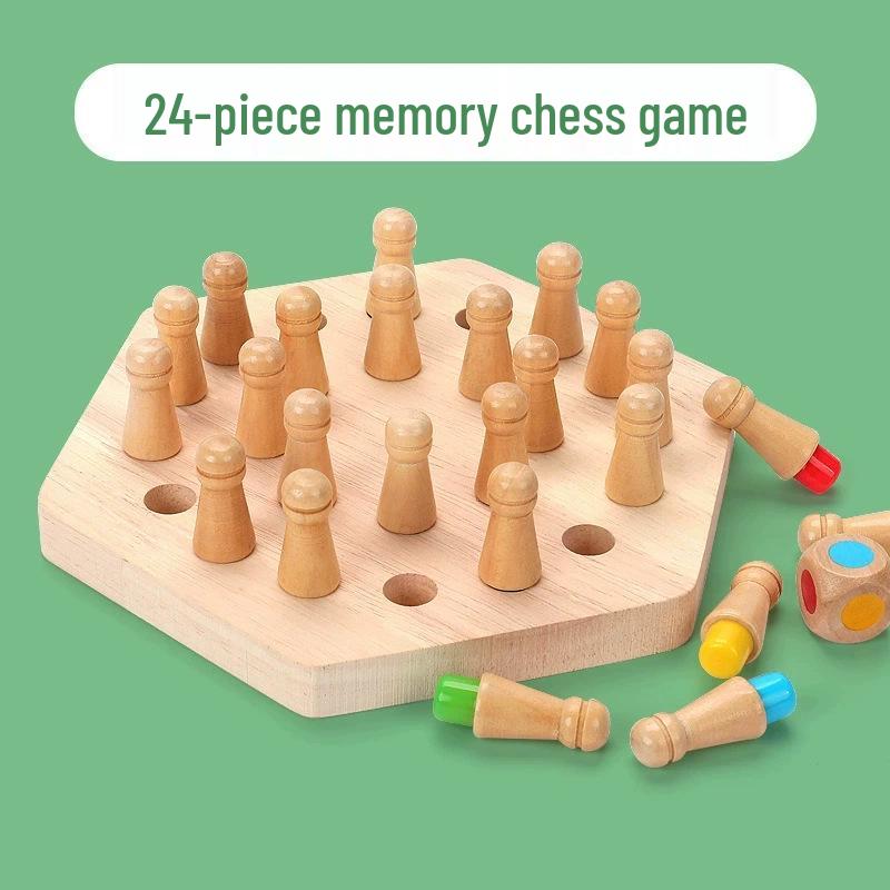 Color Memory Chess - Educational Wooden Board Game for Kids and Parents.