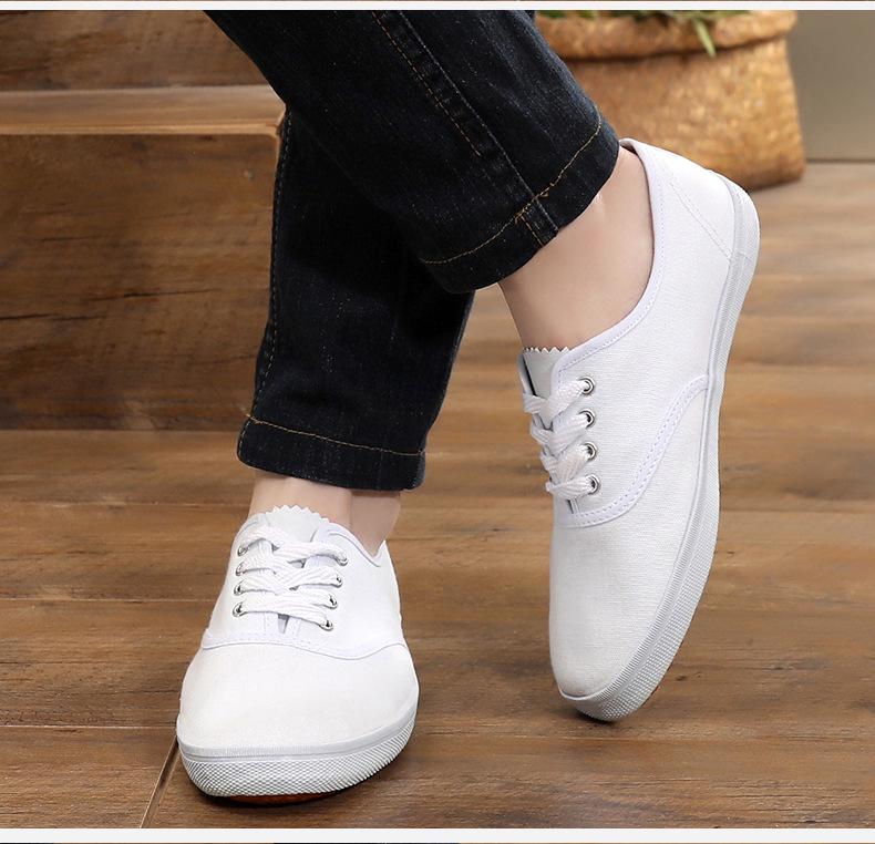 Lutai Unisex White Canvas Lace-Up Casual Gym & Work Shoes