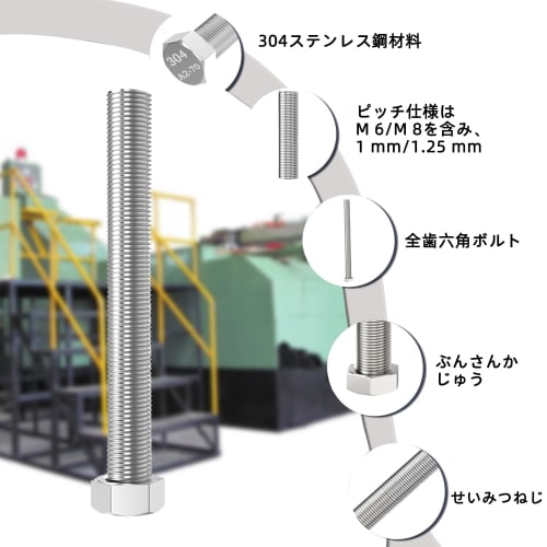 Aopin 6-Piece SUS304 Stainless Steel M8 X 100mm Hex Head Bolts/Screws, Grade 8.8 Stainless Steel, Fully Machine Threaded
